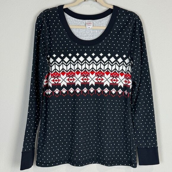 Hanna Andersson Organic Cotton Heritage Fairisle Black Pajama Top L - Picture 1 of 6